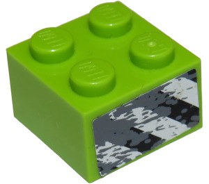 LEGO Lime Brick 2 x 2 with Black and White Danger Stripes (Left) Sticker (3003)