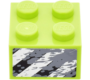 LEGO Lime Brick 2 x 2 with Black and White Danger Stripes (Right) Sticker (3003)