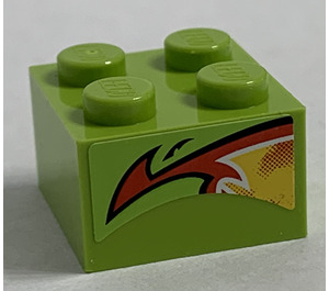 LEGO Limoen Steen 2 x 2 met Rood en Geel Vlam Sticker (3003)