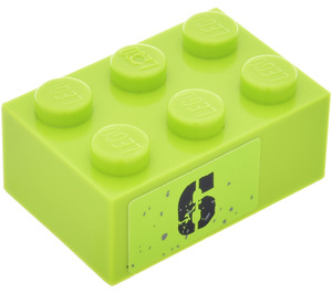 LEGO Lime Brick 2 x 3 with "6" (Right) Sticker (3002)