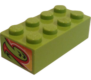 LEGO Limoen Steen 2 x 4 met Vlam Ends (Both Kort Sides) Sticker (3001)