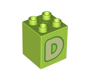 LEGO Limette Duplo Backstein 2 x 2 x 2 mit Letter "D" Dekoration (31110 / 65971)