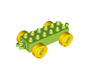 LEGO Lime Duplo Car Chassis 2 x 6 with Yellow Wheels (Modern Open Hitch) (10715 / 14639)