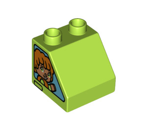 LEGO Lime Duplo Slope 2 x 2 x 1.5 (45°) with Girl on Both Sides (6474 / 43534)
