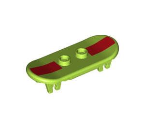 LEGO Lime Minifig Skateboard with Four Wheel Clips with Dark Red Stripes (16909 / 42511)