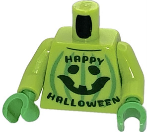 LEGO Citron Vert Minifigur Torse avec Vert Foncé HAPPY Halloween et Citrouille Face avec Vert Clair Rayures (BAM)