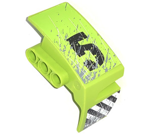 LEGO Lime Mudguard Panel 3 Left with '5' and Black and White Danger Stripes Sticker (61070)