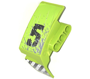 LEGO Lime Mudguard Panel 3 Right with '5' and Black and White Danger Stripes Sticker (61070)