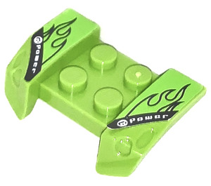 LEGO Lime Mudguard Plate 2 x 4 with Overhanging Headlights with Flames and Power Logo Sticker (44674)