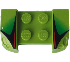 LEGO Lime Mudguard Plate 2 x 4 with Overhanging Headlights with Red, Black and Green Pattern (44674)