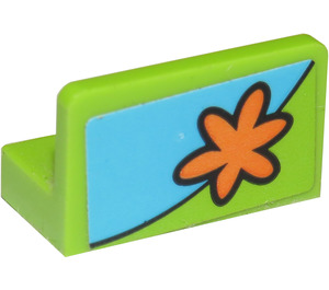 LEGO Lime Panel 1 x 2 x 1 with Orange Flower (Left) Sticker with Rounded Corners (4865)