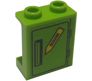 LEGO Citron Vert Panneau 1 x 2 x 2 avec 'RESCUE' et Porte Poignée Autocollant avec supports latéraux, tenons creux (6268)