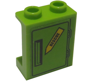LEGO Limette Panel 1 x 2 x 2 mit 'RESCUE' und Tür Griff Aufkleber mit Seitenstützen, Hohlbolzen (6268)