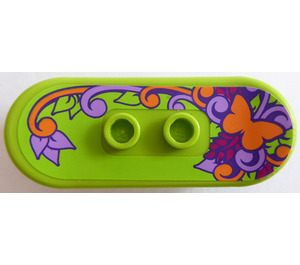 LEGO Lime Skateboard with Four Wheel Clips with Orange butterfly and floral ornament Sticker (42511)