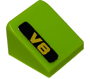 LEGO Lime Slope 1 x 1 (31°) with Gold "V8" on Black Background - Left Side Sticker (35338)