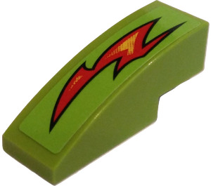 LEGO Lime Slope 1 x 3 Curved with Flame Bolt (Left) Sticker (50950)