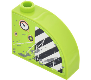 LEGO Lime Slope 1 x 3 x 2 Curved with Danger Stripes and Gauge Right Sticker (33243)
