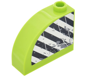 LEGO Lime Slope 1 x 3 x 2 Curved with Danger Stripes Left Sticker (33243)