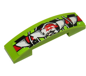 LEGO Lime Slope 1 x 4 Curved Double with Red Stripe, Black Danger Stripes and 4 Claws Sticker (93273)