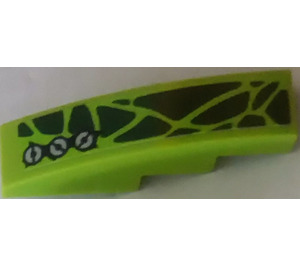 LEGO Lime Slope 1 x 4 Curved with Dark Green Scales and 3 Screws (Right) Sticker (11153)
