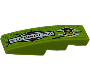 LEGO Lime Slope 1 x 4 Curved with 'YUBIHAMA' and 'UP N DOWN' Sticker (11153)