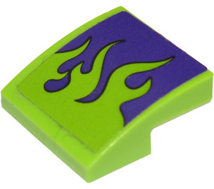 LEGO Lime Slope 2 x 2 Curved with Lime Flames on Dark Purple Background Sticker (15068)