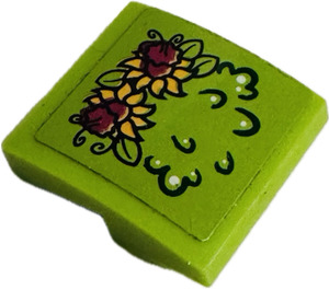 LEGO Limette Steigung 2 x 2 Gebogen mit Magenta und Orange Blumen mit Green Blätter Aufkleber (15068)