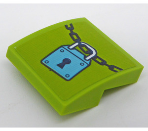 LEGO Lime Slope 2 x 2 Curved with Medium Azure Padlock and Chain Sticker (15068)