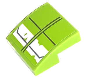 LEGO Lime Slope 2 x 2 Curved with White and Black lines Sticker (15068)