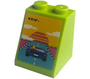 LEGO Citron Vert Pente 2 x 2 x 2 (65°) avec Arcade Game, Voiture, Road, Sun Autocollant avec tube inférieur (3678)