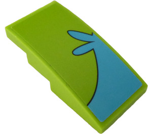 LEGO Lime Slope 2 x 4 Curved with Medium Azure Pattern on the Right Side Sticker (93606)