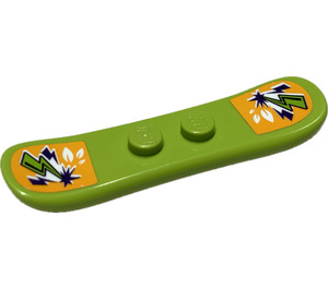 LEGO Lime Snowboard (Short) with Lightning and Leaves Sticker (18746)