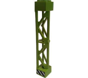 LEGO Lime Support 2 x 2 x 10 Girder Triangular Vertical with Danger Stripes Sticker (Type 3 - 3 Posts, 2 Sections) (58827)