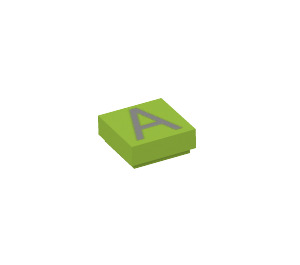 LEGO Lime Tile 1 x 1 with 'A' with Groove (11520 / 13406)