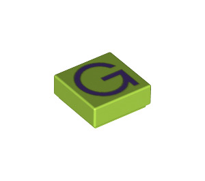 LEGO Lime Tile 1 x 1 with 'G' with Groove (11544 / 13413)