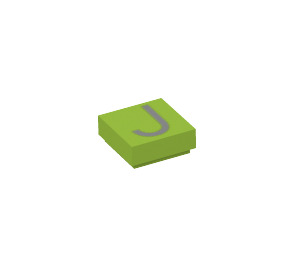 LEGO Lime Tile 1 x 1 with 'J' with Groove (11553 / 13418)