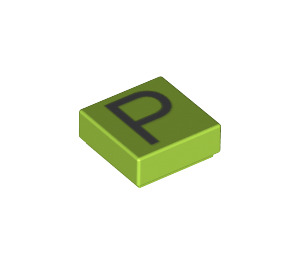 LEGO Lime Tile 1 x 1 with Letter P with Groove (11562 / 13425)