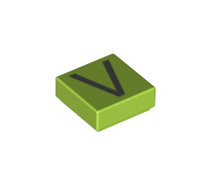 LEGO Lime Tile 1 x 1 with Letter V with Groove (11584 / 13431)