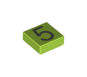 LEGO Limoen Tegel 1 x 1 met Number 5 met groef (11606 / 13443)