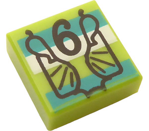 LEGO Lime Tile 1 x 1 with Number 6 and Wrapper with Groove (3070)