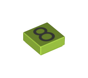 LEGO Lime Tile 1 x 1 with Number 8 with Groove (11613 / 13446)