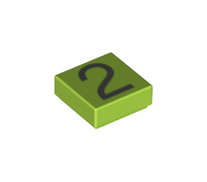 LEGO Lime Tile 1 x 1 with Silver "2" with Groove (11596 / 13440)