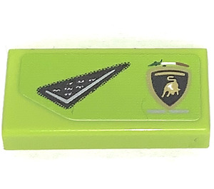LEGO Lime Tile 1 x 2 with Air Inlet and Lamborghini Emblem left Sticker with Groove (3069)