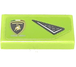 LEGO Lime Tile 1 x 2 with Air Inlet and Lamborghini Emblem Right Sticker with Groove (3069)