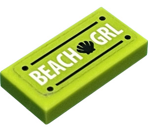 LEGO Lime Tile 1 x 2 with Beach Grl License Plate Sticker with Groove (3069)