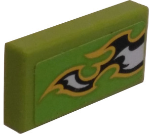 LEGO Lime Tile 1 x 2 with Black/White Flames (Right) Sticker with Groove (3069)