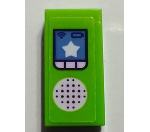 LEGO Lime Tile 1 x 2 with CB Radio and Star Sticker with Groove (3069)