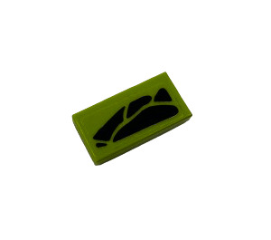LEGO Lime Tile 1 x 2 with Dark Green Scales (Model Right) Sticker with Groove (3069)