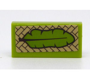 LEGO Lime Tile 1 x 2 with Green Leaf Sticker with Groove (3069)