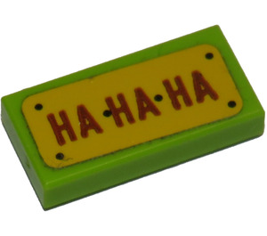 LEGO Lime Tile 1 x 2 with Ha Ha Ha Sticker with Groove (3069)